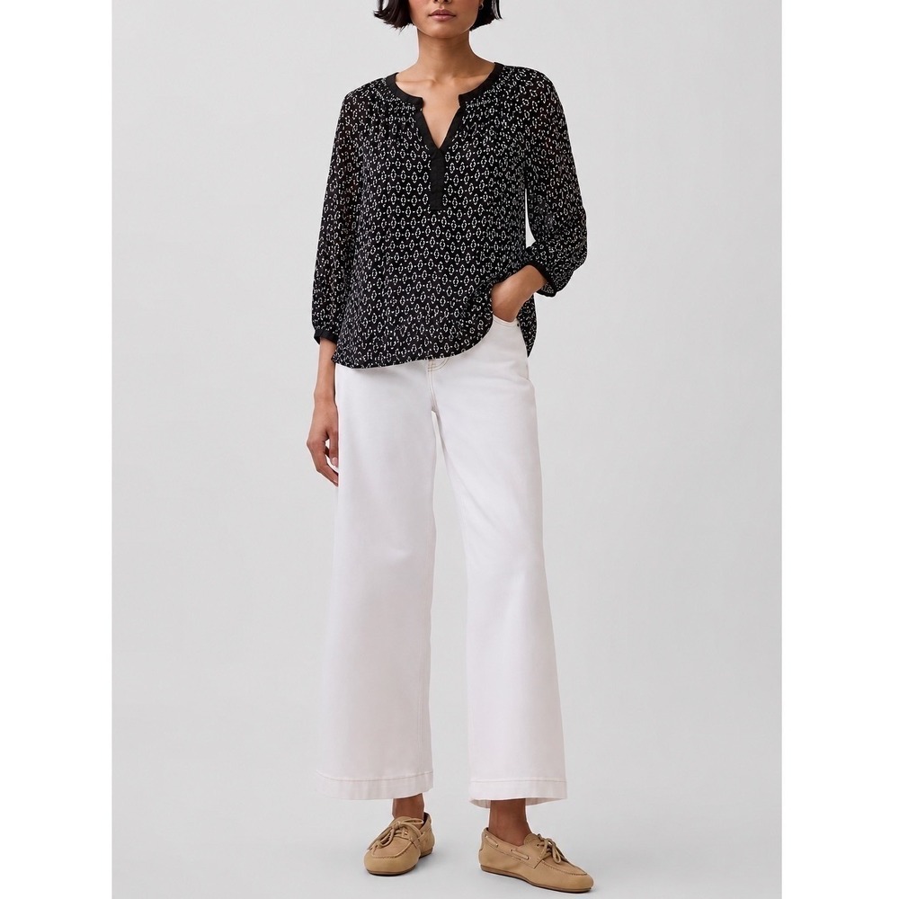 Zac & Rachel Black/White V-Neck Long Sleeve Tunic V Neck Blouse Top Shirt